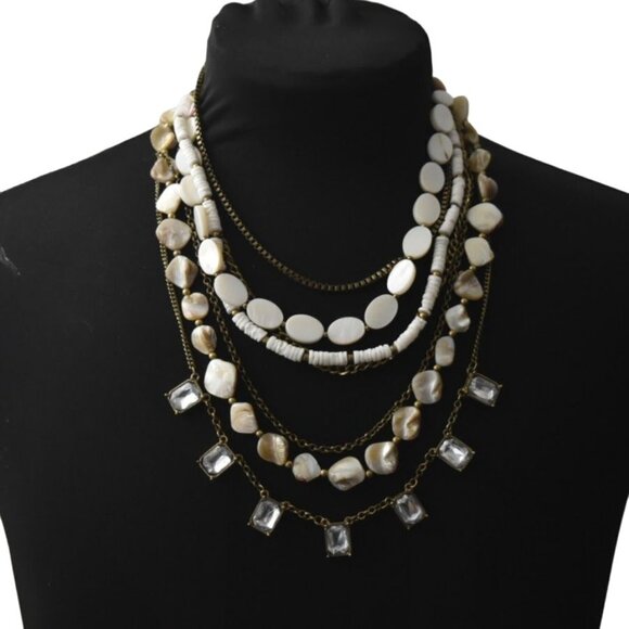 Chicos Multi Strand Statement Necklace Beads Chains Crytals New Old Stock - Picture 1 of 4
